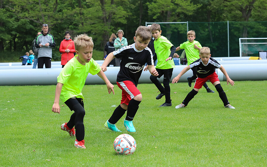 Am Mittwoch (24.Mai) glich das Gelände der "Sportschule Egidius Braun" zum 26. Mal einem Ameisenhaufen. 43 Mannschaften der Klassen 1 - 4 aus 24 verschiedenen Schulen kamen zum traditionellen Kinderfußballfest zusammen.