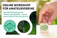 Grafik zum Online-Workshop „DFB Klimabilanztool“ – Gemeinsam für einen zukunftsfähigen Fußball