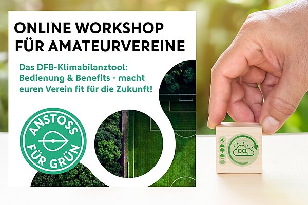 Grafik zum Online-Workshop „DFB Klimabilanztool“ – Gemeinsam für einen zukunftsfähigen Fußball