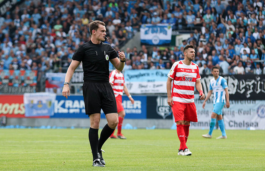 Richard Hempel im Finale um den Wernesgrüner Sachsenpokal 2018/2019 zwischen dem Chemnitzer FC und dem FSV Zwickau. © Luise Böttger